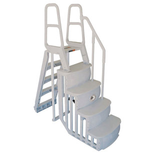 Main Access Above Ground Pool Ladder Steps w/ Pad + 2 Weights + LED Lite