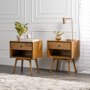 WADE LOGAN® Akshan Mid-Century Modern 1-Drawer Solid Wood Nightstands (Set of 2)