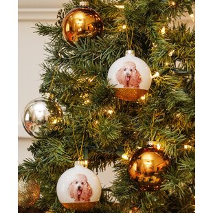 PETORAMA Pet Portrait Christmas Ball Ornaments - Poodle (Red)