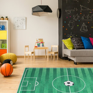 Apollo Well Woven Kids Rugs Soccer Field Modern Green Area Rug