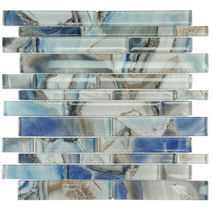 EVERLY QUINN Portree Ocean Blue Glass Linear Mosaic Tile