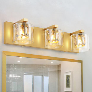EVERLY QUINN Delvon 3-Light Vanity Wall Sconce with Clear Glass and Crystal Accents – Stylish Lighting for Hallways and Bedrooms