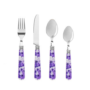 GODINGER SILVER ART CO Claro Watercolor Floral Acrylic Flatware 16 Piece Set, Service For 4