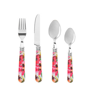 GODINGER SILVER ART CO Claro Watercolor Floral Acrylic Flatware 16 Piece Set, Service For 4