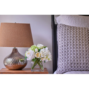 DIANE JAMES HOME BLOOMS Hydrangeas and Roses in Glass Cube Vase