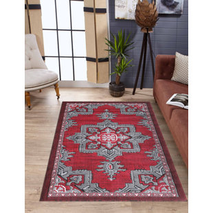 JENIN HOME FURNISHING Grey/Red Area Rug