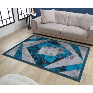 JENIN HOME FURNISHING Performance Turquoise/Light Gray Rug