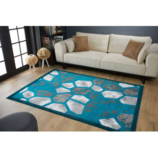 JENIN HOME FURNISHING Performance Turquoise/Gray Rug