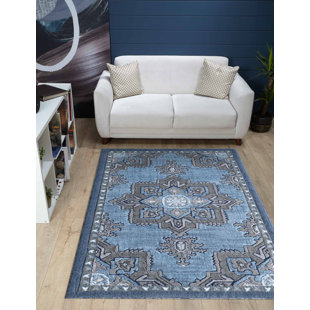 JENIN HOME FURNISHING Performance Light Blue/Gray Rug