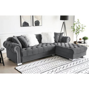 ROSDORF PARK 97" Wide Velvet Right Hand Facing Sofa & Chaise