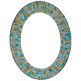 Zorigs Mosaic Mirror, Wall Art Décor – Handcrafted Decorative Wall Mirror, Sea Blue, Turquoise, and Opal Reflective Glass Mosaic Mirror, 32" X 24" Oval Mirror