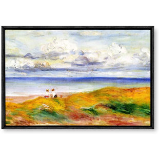 IDEA4WALL Two Child Playing In The Coast Beach Under The Cloudy Sky Framed On Canvas by Pierre-Auguste Renoir Print