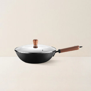 Lifease Non-Stick Cast Iron Wok with Lid