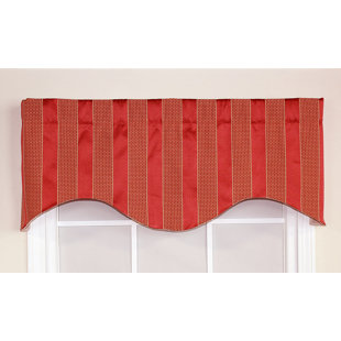 ASTORIA GRAND Westhoff Striped Cotton Blend Scalloped 51'' W Window Valance in Ivory