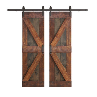 COAST SEQUOIA Paneled Wood K Series Double Barn Door with Installation Hardware Kit