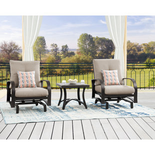 PEAK HOME FURNISHINGS 3 Pieces Outdoor/Indoor Aluminum Patio Motion Rocking Conversation Set With Sunbrella Cushions And Side Table