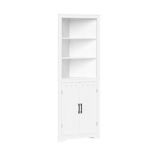 RIVERRIDGE HOME RiverRidge Monroe Tall Corner Bathroom Cabinet Storage Organizer with Doors and an Adjustable Shelf - White