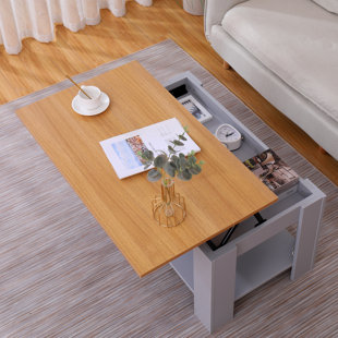 Furniturehmd Modern Living Room Coffee Table Tea Table With Hidden Storage And Shelf