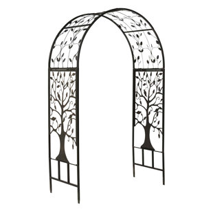 PLOW & HEARTH Metal Arched Garden Arbor with Tree of Life Design
