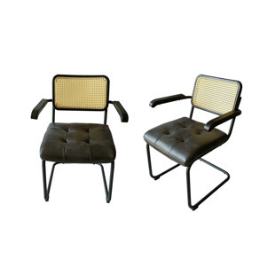 SEAT4U Style Rattan Back Upholstered Seat Dining & Arm Chair (Set of 2)