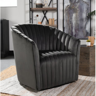 CLASSIC HOME Upholstered Swivel Barrel Chair