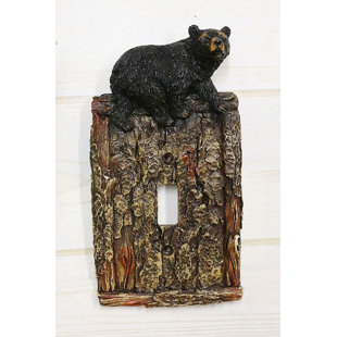 EBROS GIFT Ebros Set Of 2 Novelty Woodland Rustic Forest Black Bear By Rustic Tree Bark Electrical Wall Li (Set of 2)