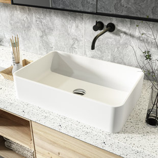 Pensen 15.7'' White Solid Surface Rectangular Vessel Bathroom Sink