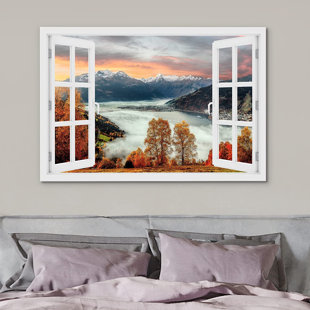 IDEA4WALL Autumn Mountain Forest River On Canvas Photograph