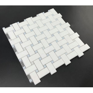 ES STONE 1" x 2" Thassos White and Blue Celeste Dot Marble Basketweave Moasic Floor and Wall Tile