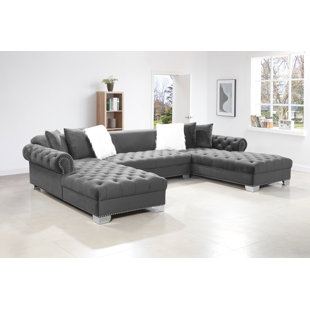 GRAND DISCOUNT FURNITURE 140'' Wide Velvet Symmetrical Stationary Corner Sectional