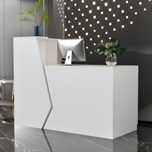 CALDION L-Shaped Wood Reception Desk with Filing Cabinet