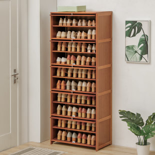 MONIBLOOM 10-Tier 40 Pairs Shoe Cabinet with Flip Up Door, Bamboo Shoe Rack Storage Organizer for Entryway