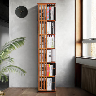 MONIBLOOM Rotatable Rayon from Bamboo Bookcase Geometric Bookshelf with Vertical Fence