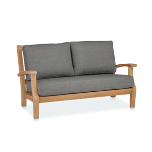 CO9 DESIGN Newport 61'' Wide Outdoor Teak Loveseat with Cushions