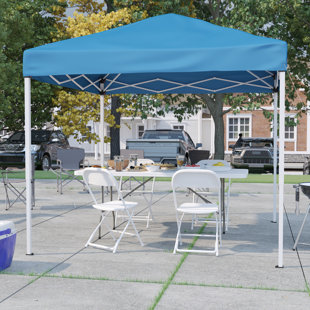 FLASH FURNITURE Lennon 8' x 8' Pop Up Canopy, Folding Table and 4 Folding Chairs Bundle