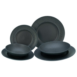 CREATABLE 12-tlg. Geschirrset Rondo black Schiefer aus Steingut für 4 Personen