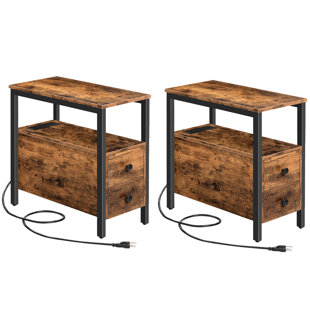 LOON PEAK® Artimon 24'' Tall 2 - Drawer End Table Set with Storage and Built-In Outlets (Set of 2)