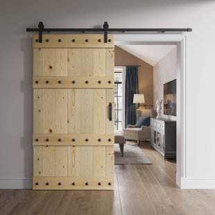 COAST SEQUOIA Castle Series 84'' Solid Wood Paneled Satin with Installation Hardware Kit Barn Door