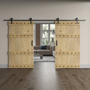 COAST SEQUOIA Castle Series Pine Wood Double Sliding Barn Door with Hardware Kit