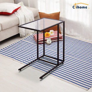 CLIHOME Glass Frame End Table