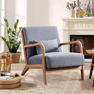 SAND & STABLE™ Hertford 26" Wide Upholstered Linen Blend Accent Chair with Wooden Legs and One Pillow