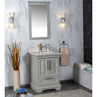 ADORN VANITY Romana 24" Free-standing Single Bathroom Vanity with Quartz Vanity Top, Sink, Mirror, Handles