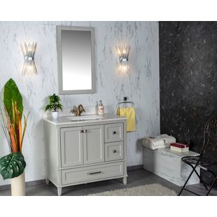ADORN VANITY Nera 36" Free-standing Single Bathroom Vanity with Quartz Vanity Top, Sink, Mirror, Handles