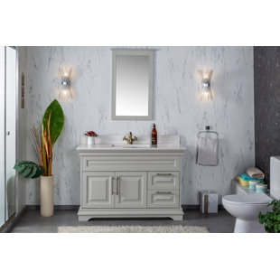 ADORN VANITY Romana 48" Free-standing Single Bathroom Vanity with Quartz Vanity Top, Sink, Mirror, Handles