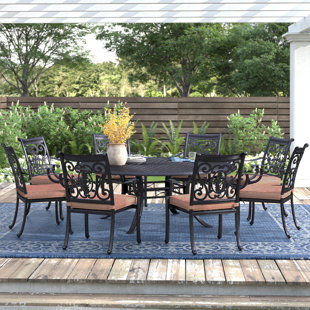 THREE POSTS™ Caseyville 9-Piece Patio Dining Set with Cushions and 71'' Round Dining Table