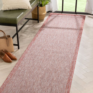 Well Woven Medusa Odin Solid Striped Border Indoor Outdoor Coral Flatweave Rug