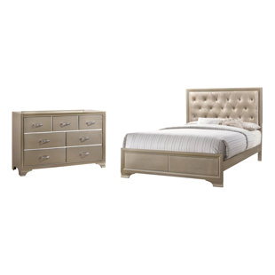 CDECOR HOME FURNISHINGS Ophelia Metallic Champagne 2-Piece Bedroom Set with Dresser
