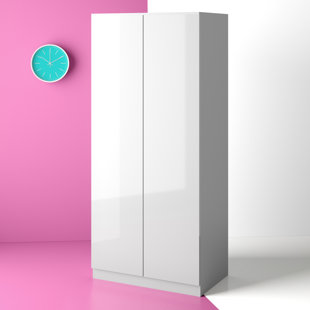 ZIPCODE DESIGN Carlton 2 Door Double Wardrobe - High Gloss Front, Soft Close Hinged Doors. Modern No-Handle Push-to-Open Design