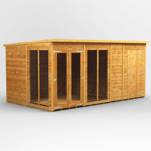 POWERSHEDS 8 ft. W x 14 ft. D Power Pent Shiplap Dip Treated Summerhouse - including 4ft Side Store (14x8)