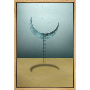 Whimsical Desert IDEA4WALL Framed Canvas Print Wall Art Surreal Crescent Moon Pastel Landscape Fantasy & Sci-Fi Abstract Illustrations Modern Art Bohemian Scenic For Living Room, Bedroom, Office